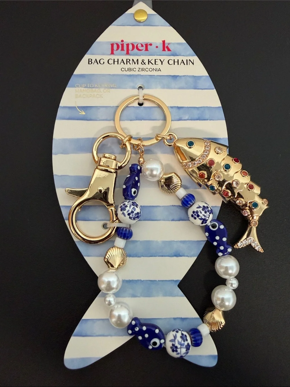 Piper K | Ceramic Cubic Zirconia Fish (Moves) Bag Charm 🐟